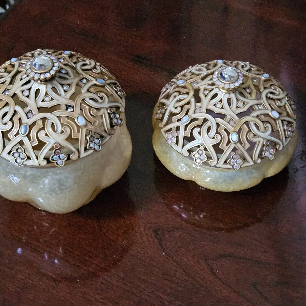 RARE SET 3 JAY STRONGWATER ARABESQUE GOLD CRYSTAL ENAMEL VANITY JAR CANISTER BOX